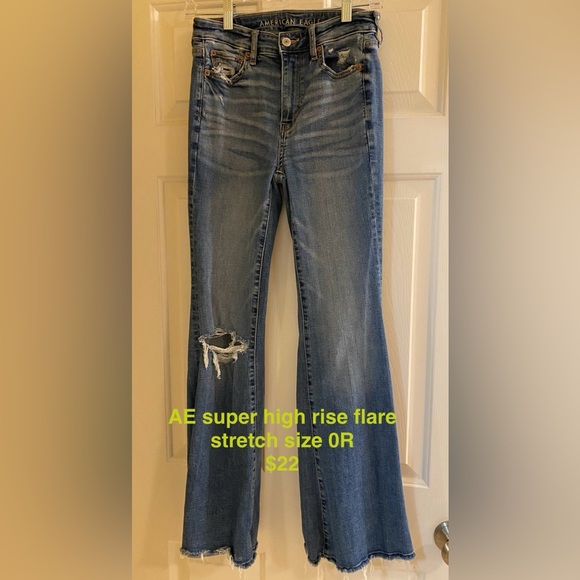 American Eagle Outfitters Women's Distressed Blue Flare Jeans - Picture 1 of 1